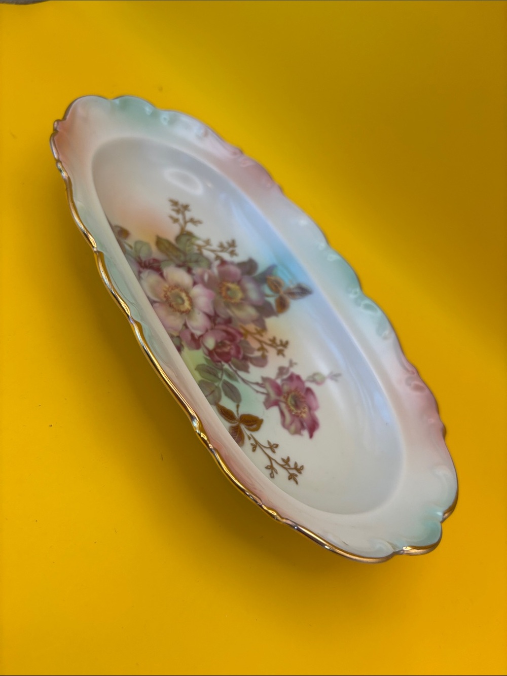 Vintage Schumann Arzberg German Barvaria Wild Rose Candy Dish. Pastel Accents